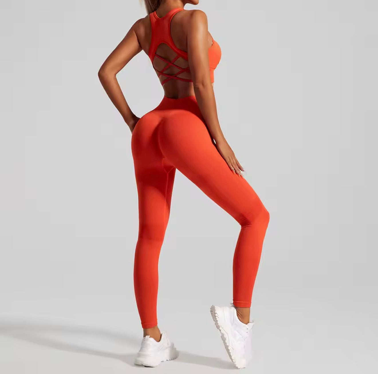 Women's Seamless Workout Set High Waisted Yoga Pants & Sports Bra with Removable Pads Booty Lifting
