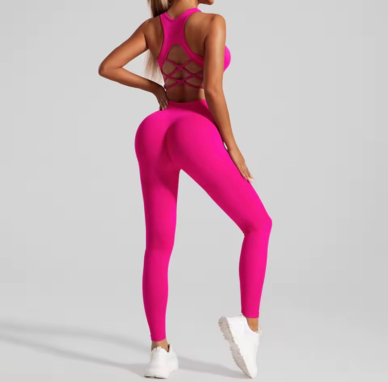 Women's Seamless Workout Set High Waisted Yoga Pants & Sports Bra with Removable Pads Booty Lifting