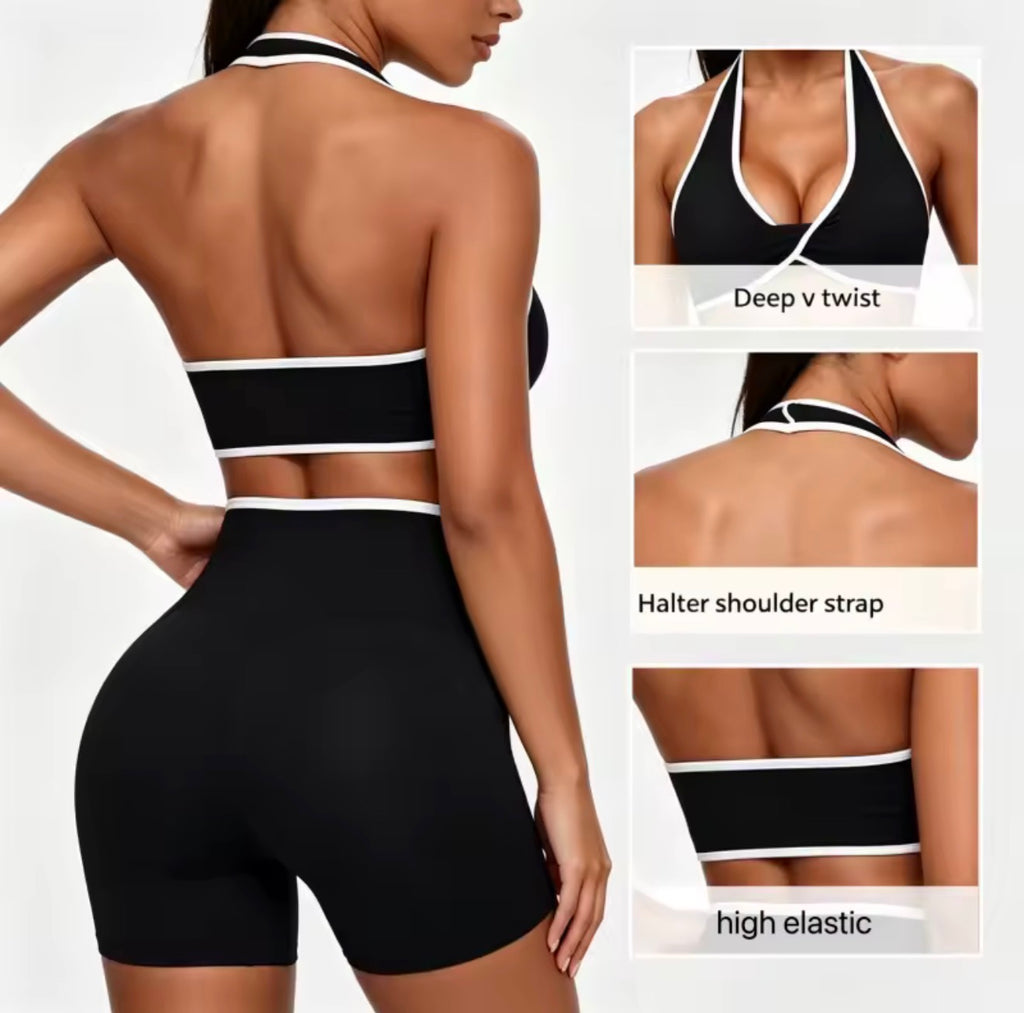 Seamless Women 2Pcs Padded Bra High Waist Butt Lift Yoga Set Color Block