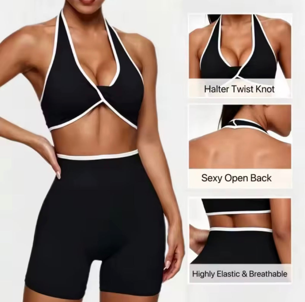 Seamless Women 2Pcs Padded Bra High Waist Butt Lift Yoga Set Color Block