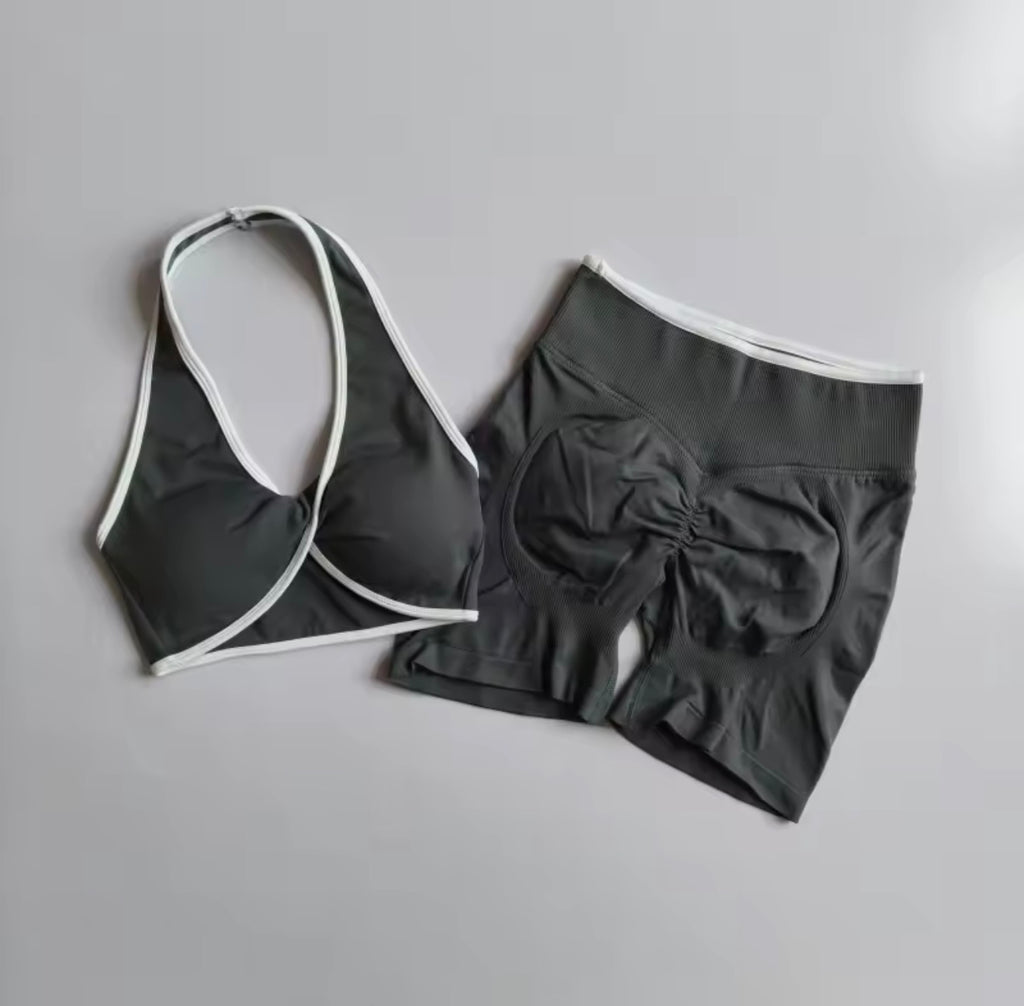 Seamless Women 2Pcs Padded Bra High Waist Butt Lift Yoga Set Color Block