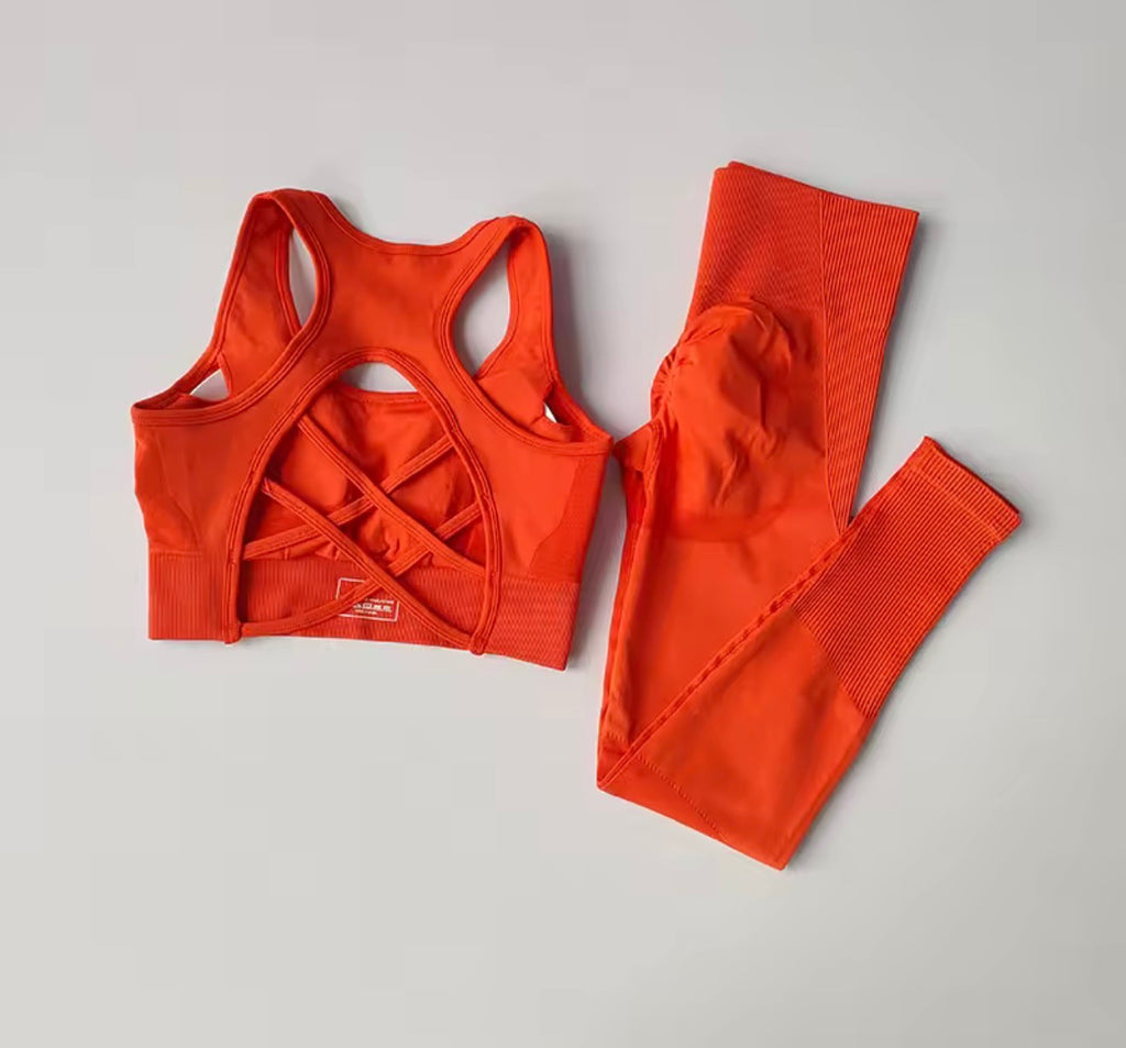 Women's Seamless Workout Set High Waisted Yoga Pants & Sports Bra with Removable Pads Booty Lifting