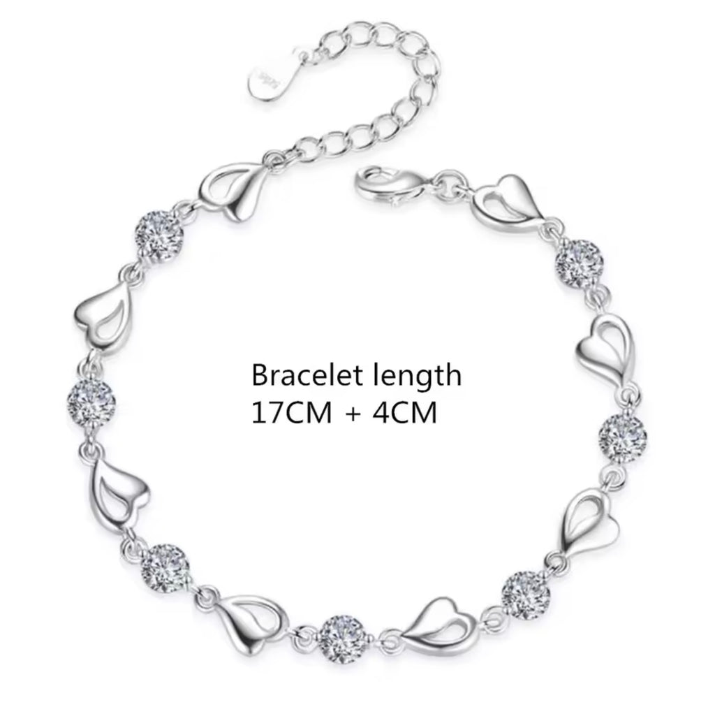 Heart Shaped Necklace Bracelet Set for Women Vintage Korean Crystal