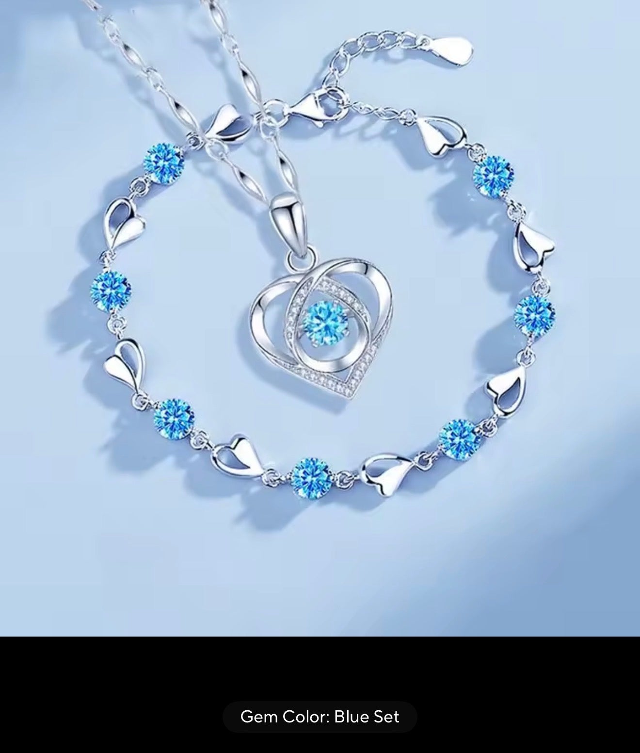 Heart Shaped Necklace Bracelet Set for Women Vintage Korean Crystal