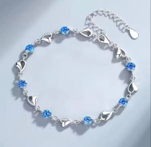 Heart Shaped Necklace Bracelet Set for Women Vintage Korean Crystal