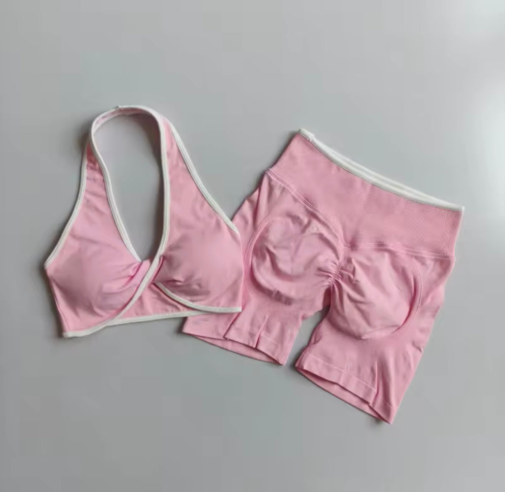 Seamless Women 2Pcs Padded Bra High Waist Butt Lift Yoga Set Color Block