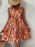 Women Boho Print Mini Dress Summer Elegant Sleeveless V Neck Ruffle
