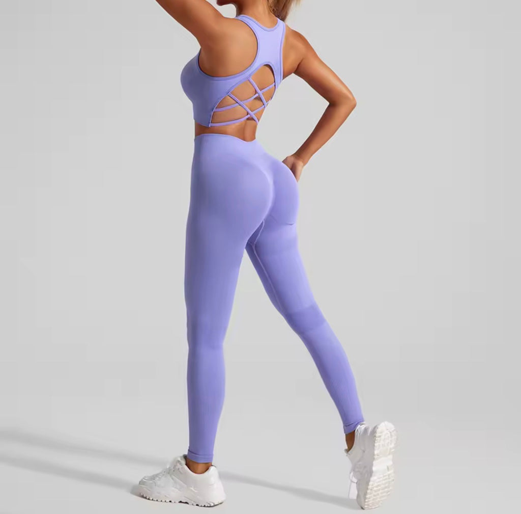 Women's Seamless Workout Set High Waisted Yoga Pants & Sports Bra with Removable Pads Booty Lifting