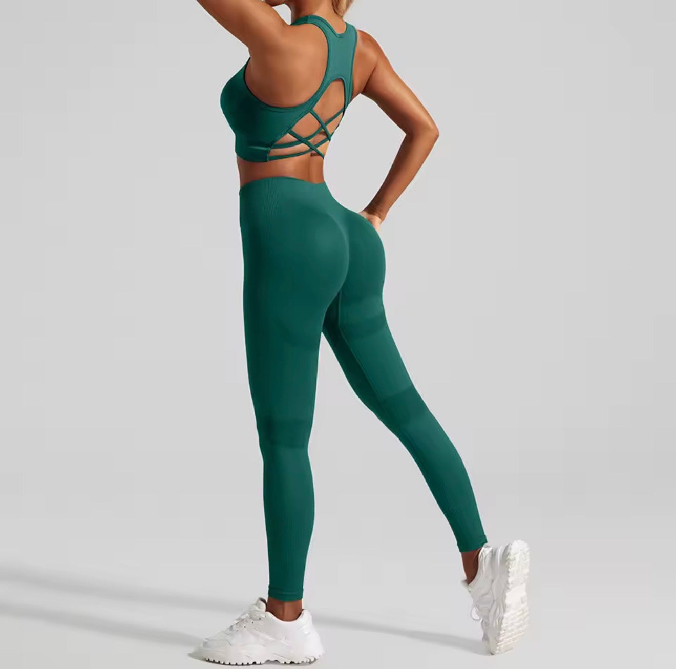 Women's Seamless Workout Set High Waisted Yoga Pants & Sports Bra with Removable Pads Booty Lifting