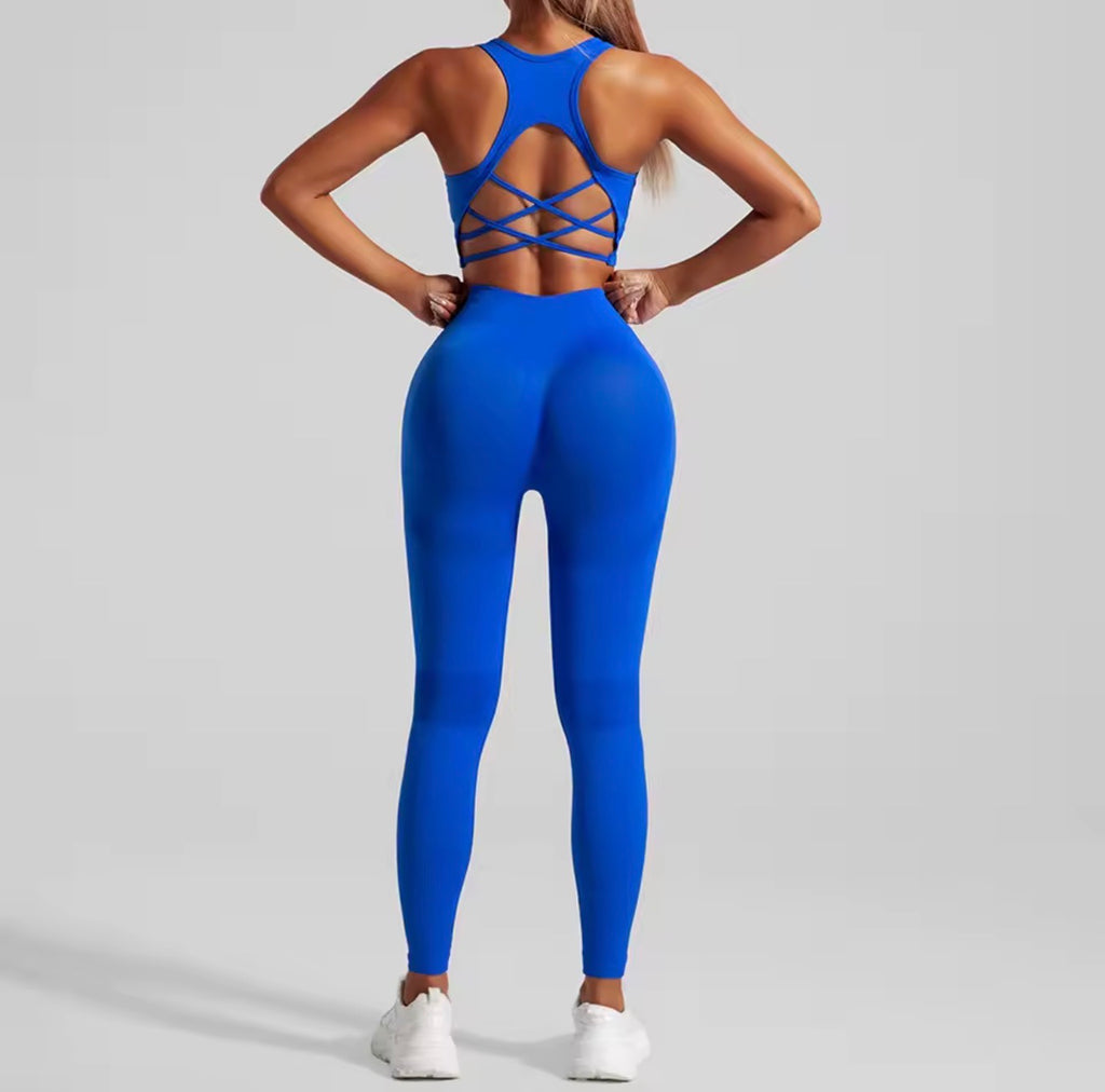 Women's Seamless Workout Set High Waisted Yoga Pants & Sports Bra with Removable Pads Booty Lifting
