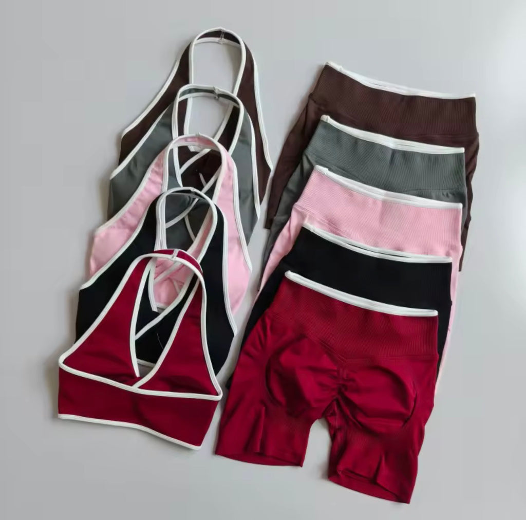 Seamless Women 2Pcs Padded Bra High Waist Butt Lift Yoga Set Color Block