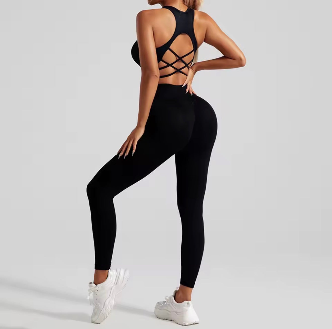 Women's Seamless Workout Set High Waisted Yoga Pants & Sports Bra with Removable Pads Booty Lifting