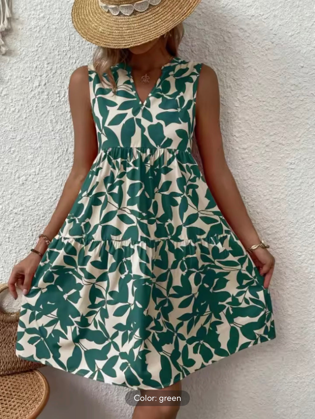 Women Boho Print Mini Dress Summer Elegant Sleeveless V Neck Ruffle